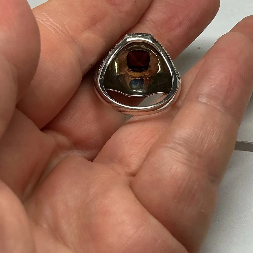sterling silver red garnet marcasite ring